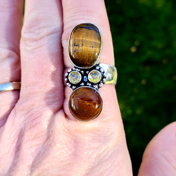 New Tiger Eye and Citrine 925 Silver Statement Ring. - Picture 6 of 16